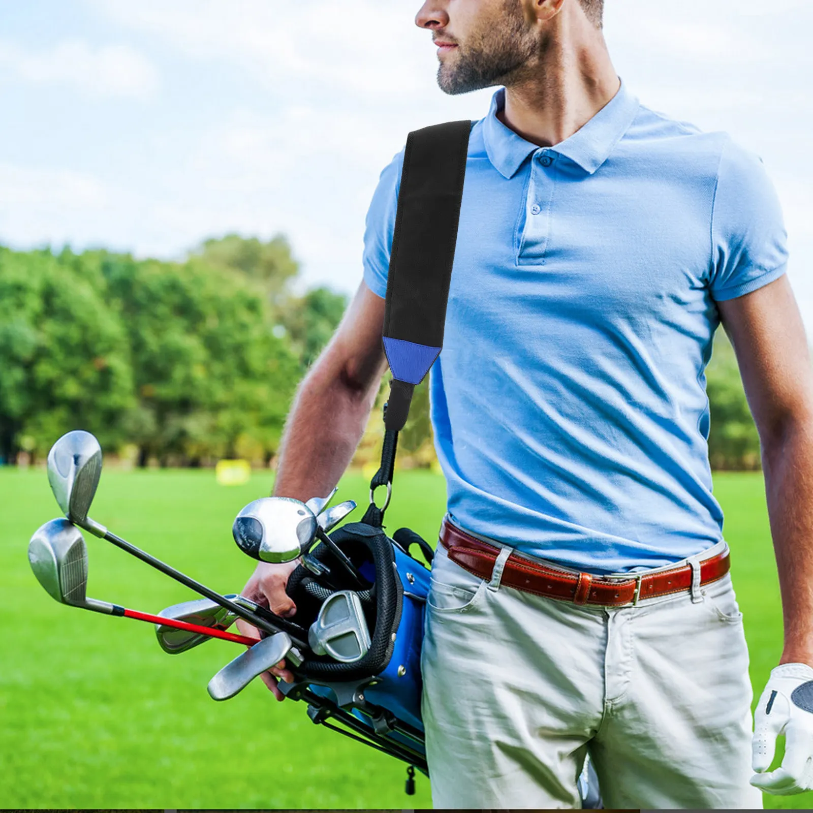 Golf Bag Strap Replacement Reinforced Nylon Shoulder Strap with Thick Cushioned Padding Swivel Buckle for Large Golf Bags All