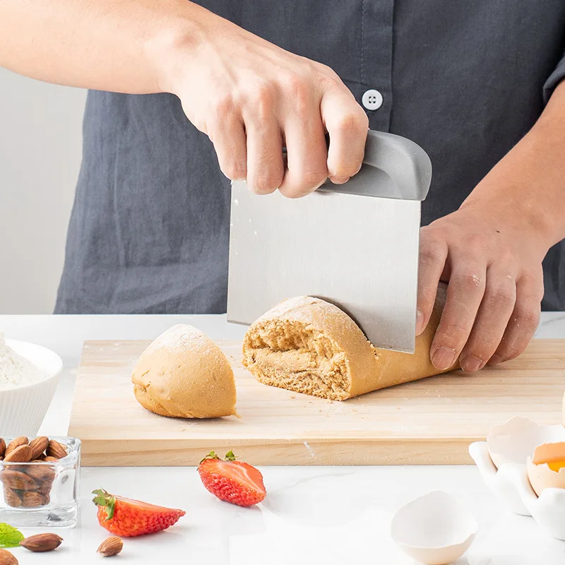 Stainless Steel 2 in 1 Dough Cutter Scraper Pastry Baking Tool for Cutting Dividing Mixing Flour Cake Bread Pizza Dough