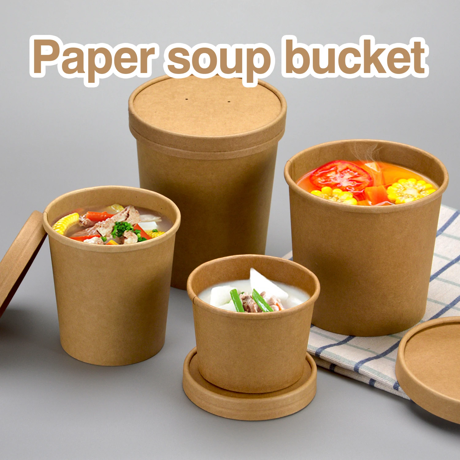 10pcs kraft paper bucket party snack box snack box Congee bucket noodle bowl