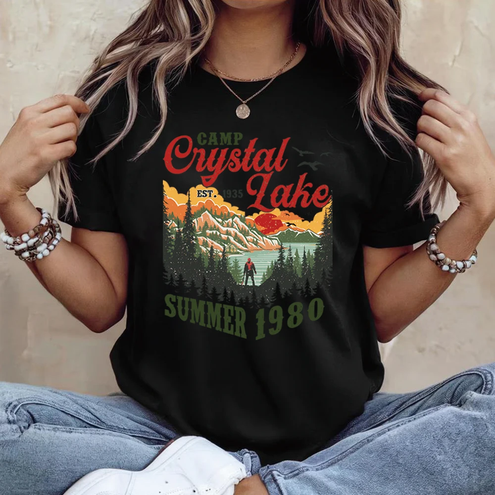 Vintage Camp Crystal Lake T-shirt Retro Horror Movie Tshirt Halloween Tee Men Women Short Sleeves Casual Tops Halloween Gift