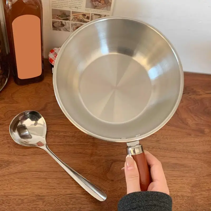 Stainless Steel Instant Noodle Pot Small Pot For One Person High-value Appearance Wood Handle Snack Pot Small Cooking Pot·
