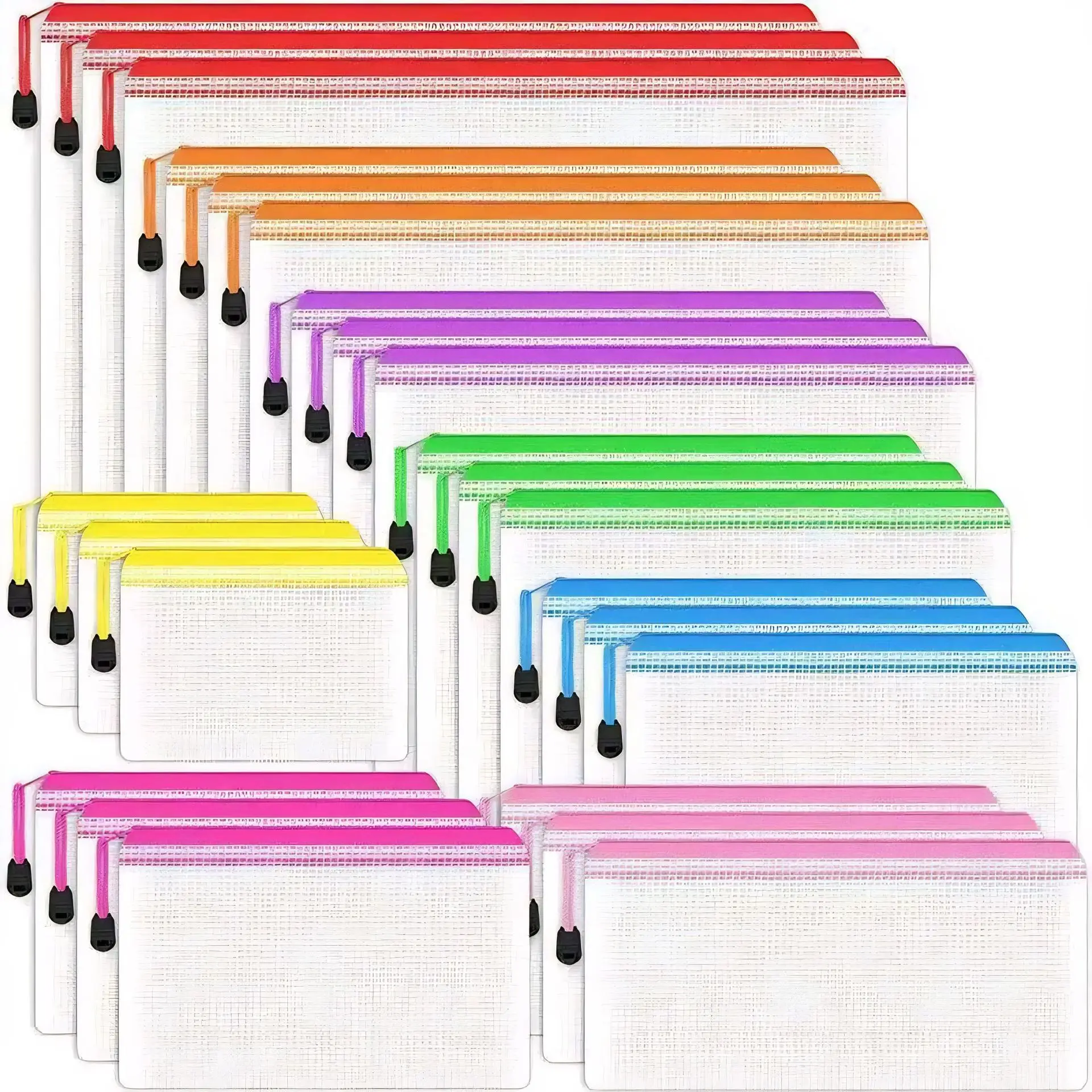 16PCS Mesh zipper bagmesh bag with zipper, waterproof transparent travel bag, document bag with zipper office supplies