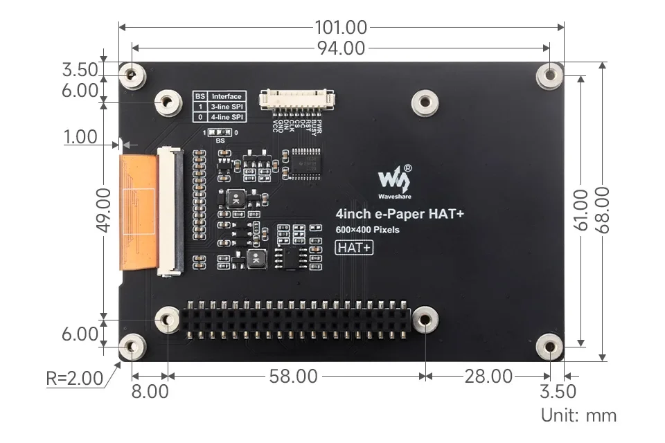 4inch e Paper HAT E With Driver Board Full Color E Paper Display  600 400 Pixels  SPI Communication Paper Like Effect
