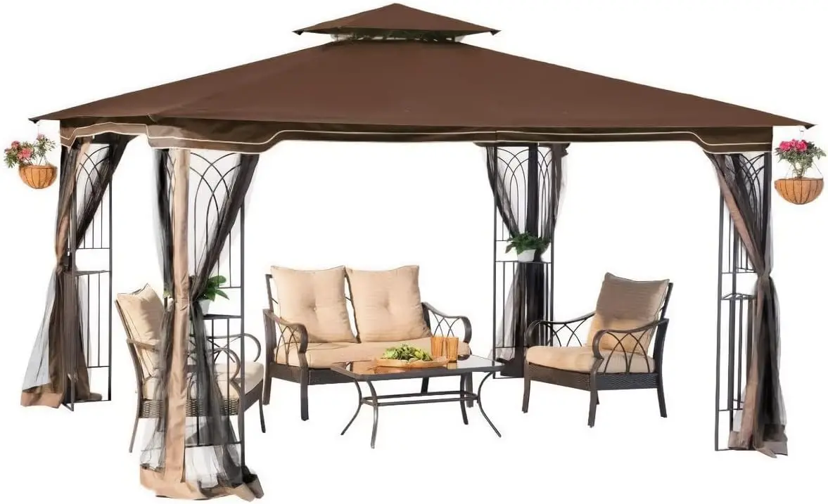 Regency 10X12 Gazebo With Mosquito Netting, Plant Rings, Corner Shelves, Ground Stakes And Center Hook