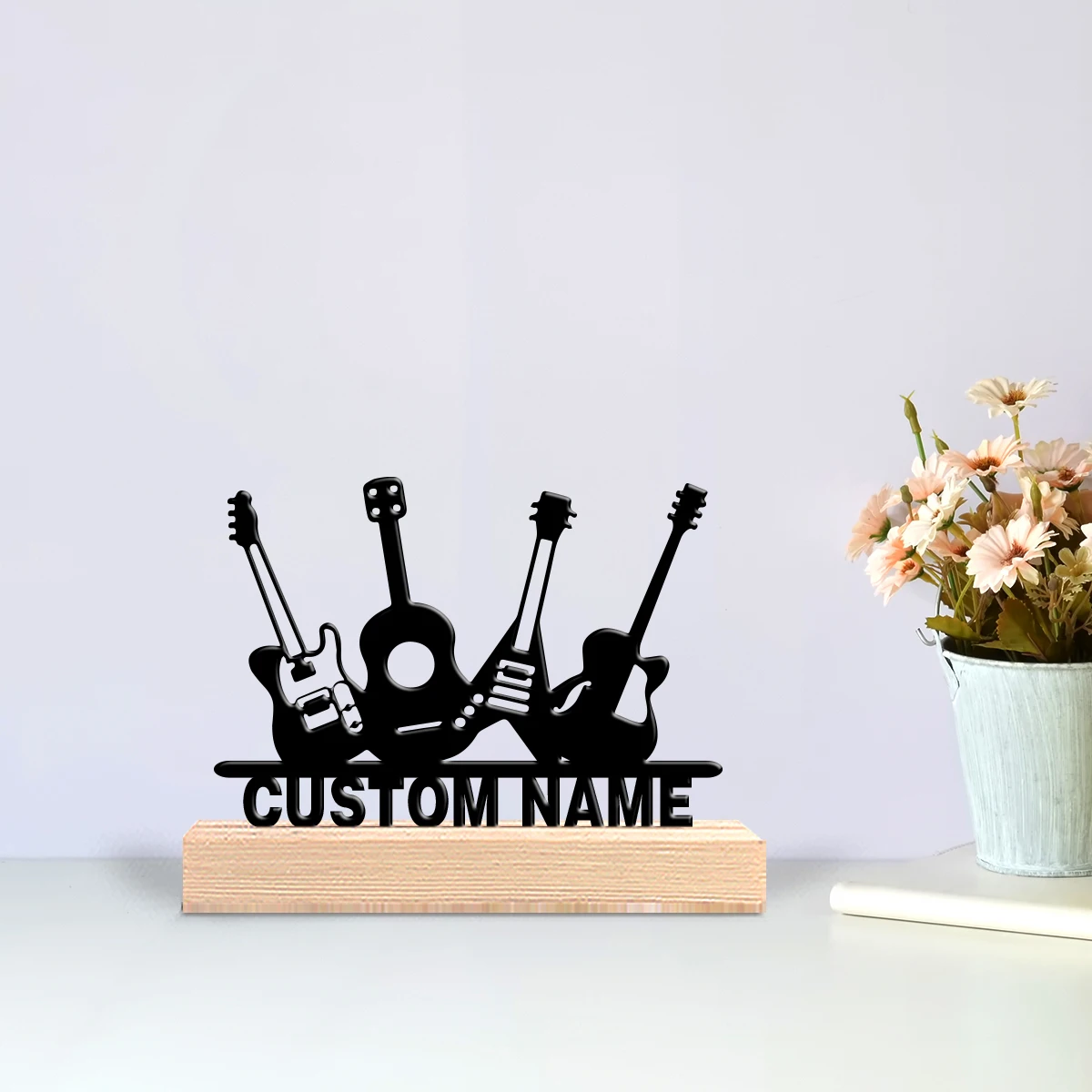 1pc Creative Musical instrument Customized Name Iron Statue Metal Ornament Iron Sculpture With Wood Base Art Crafts With Wood