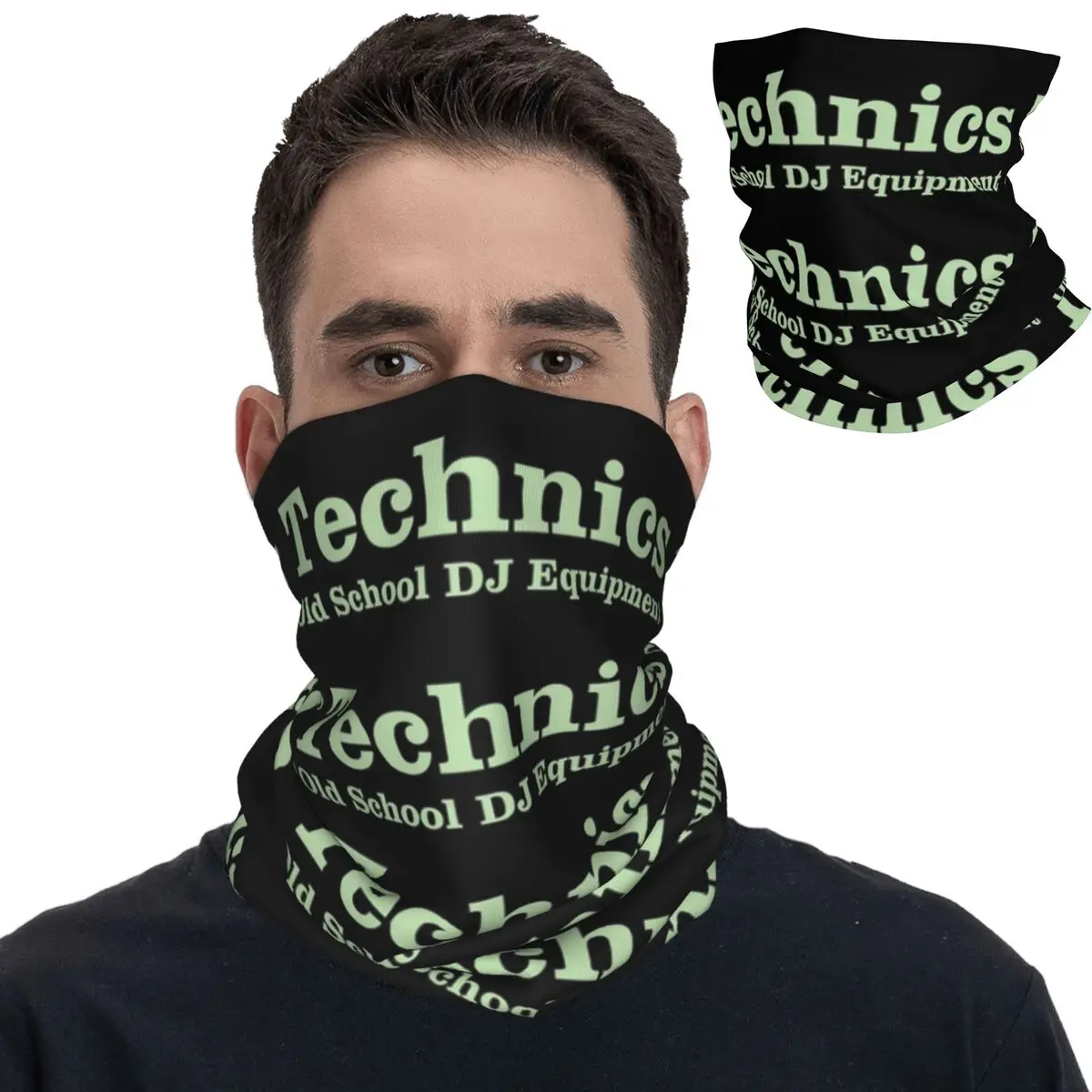 Technics Green Logo Bandana Neck Gaiter Printed Wrap Scarf Warm Cycling Scarf Fishing for Men Women Adult All Season