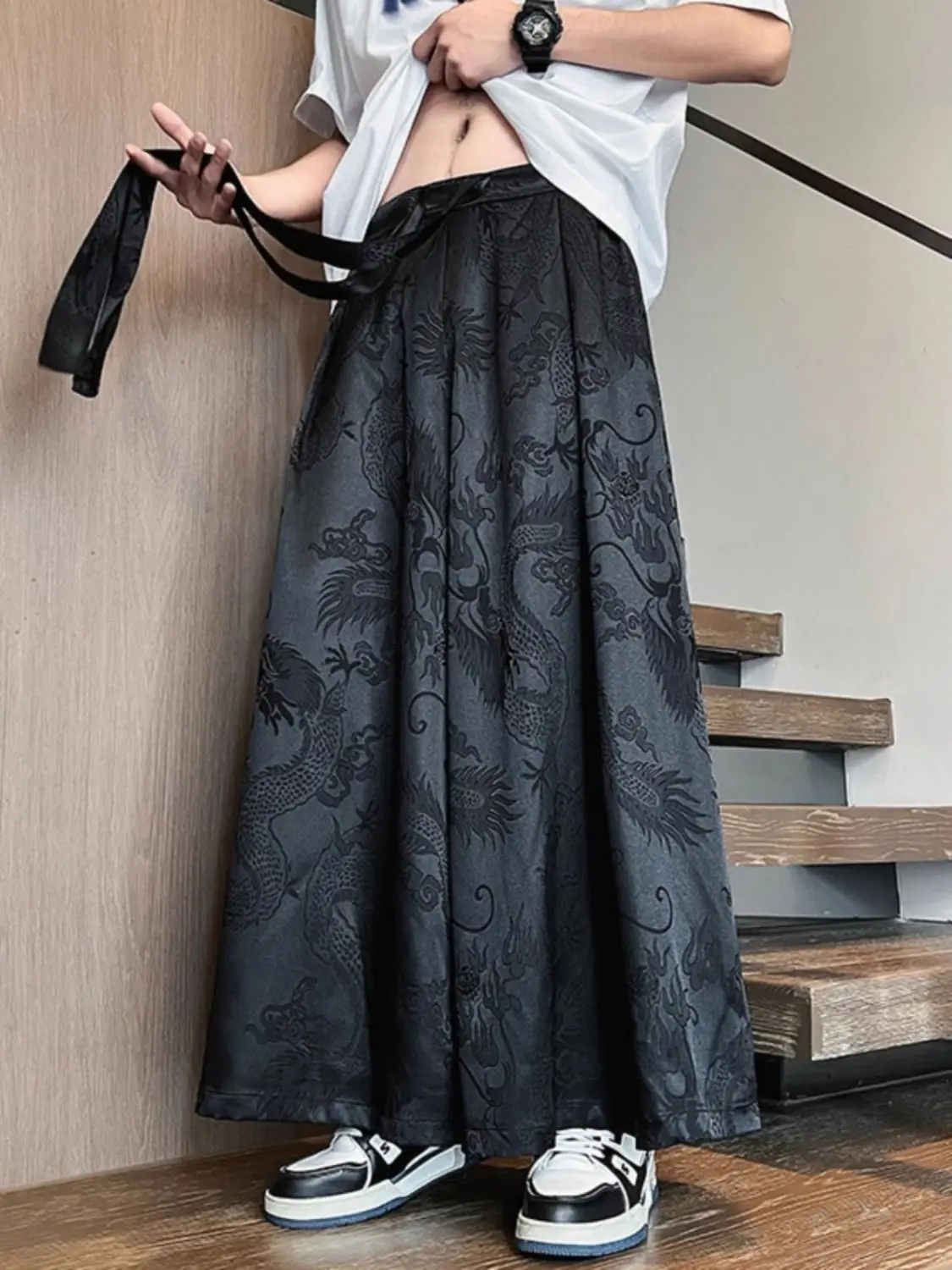 

Шелковые брюки в китайском стиле с жаккардовым узором, летние, новая модель, свободные, больших размеров, повседневные, широкие, с эластичным поясом, женская одежда