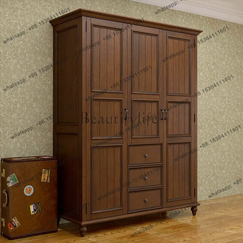 American rural all-solid wood wardrobe furniture storage ash wood overall coat cabinet