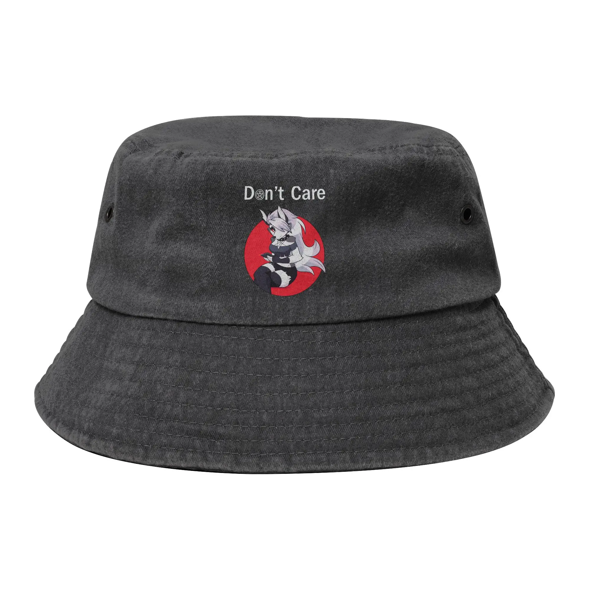 Loona Don't Care Dark Bucket Hats for Women Men Summer Helluva Boss Anime Distressed Cotton Field Hat Fishing Fisherman Caps