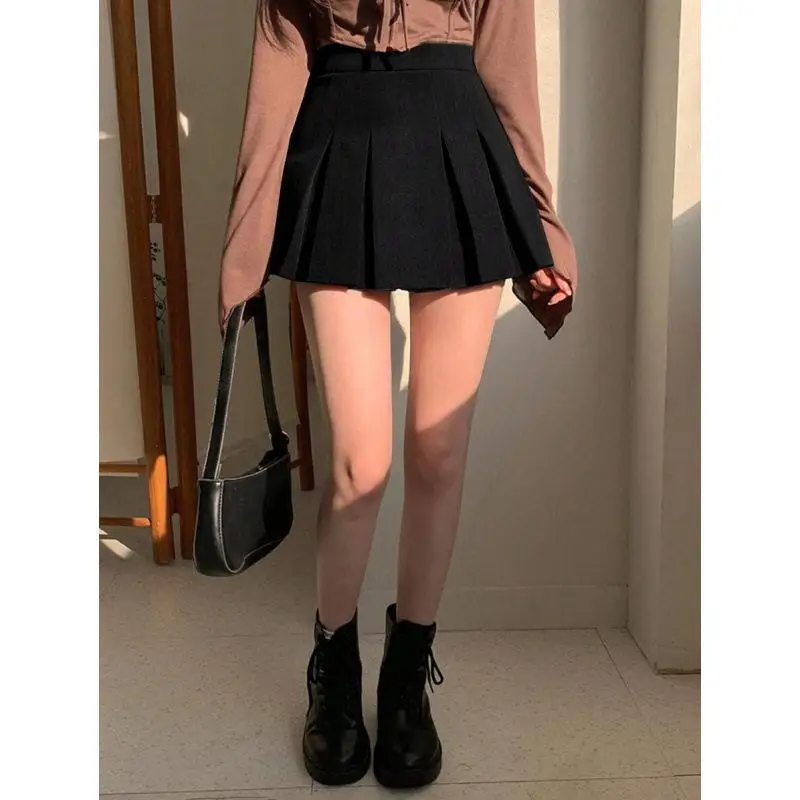 High Waist Pleated  Skirt Denim Fabric Other Material Batwing Shape A-Line Silhouette Cross-Border Short Skirt