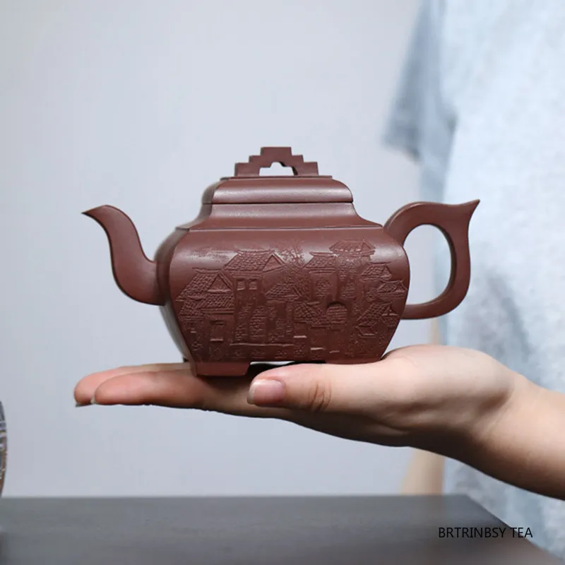 320ml Chinese Yixing Purple Clay Teapot Handmade Four Square Tea Pot Beauty Tea Infuser Kettle Zisha Tea Set Collection Gifts