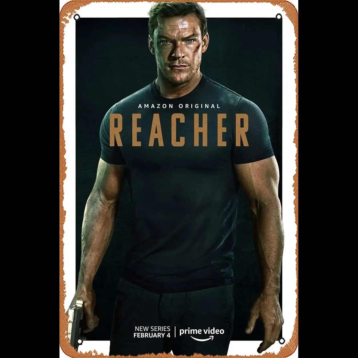 Vintage Reacher TV Show Poster  Alan Ritchson as Jack Reacher  x Inch Metal Tin Sign for Home Decor Movie Cinema Theater Wall