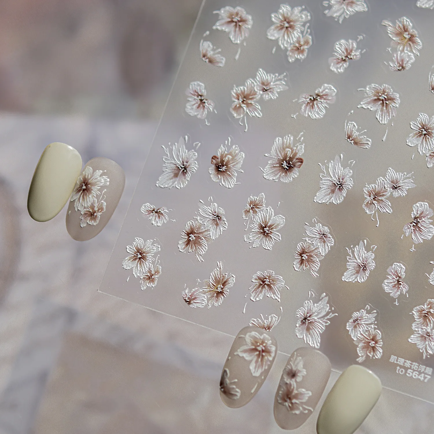 

5D Embossed Camellia Nail Stickers Luxury Retro Pink Floral Nails 3D Decorations Stickers DIY New Back Adhesive Nail Art Decals