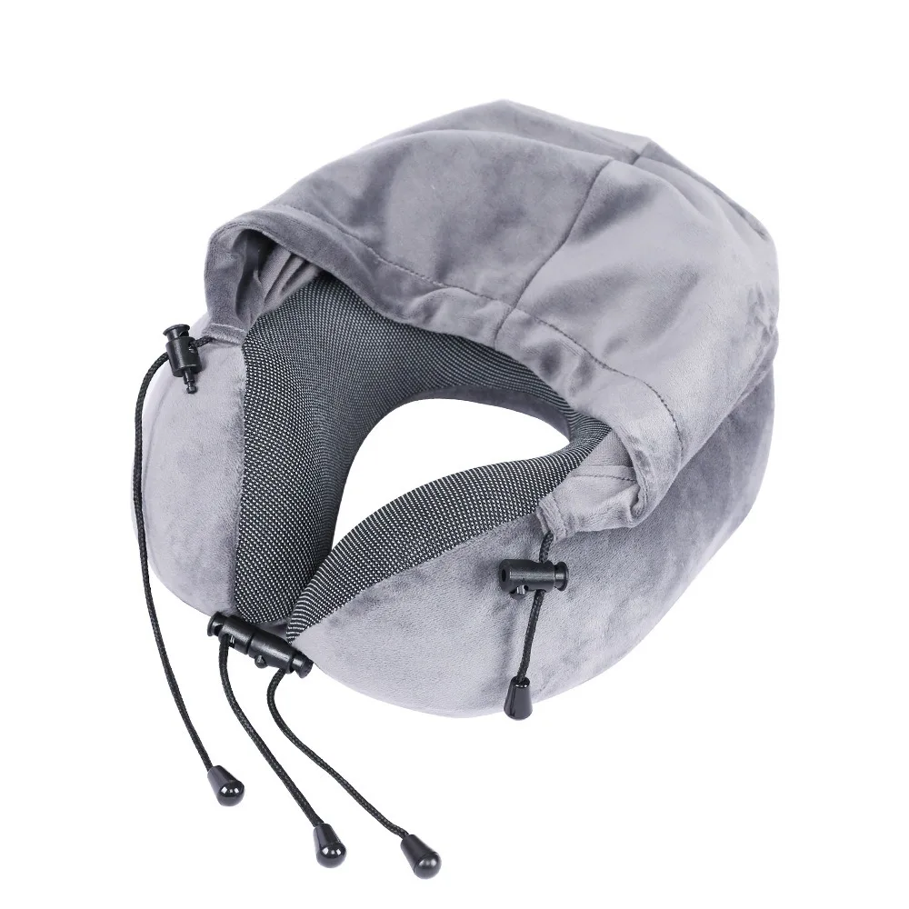 Soft Sponge U-shaped Neck Pillow Removable Cover Washable Cover Hooded Neckrest Pad with Storage Bag Comfortable Support