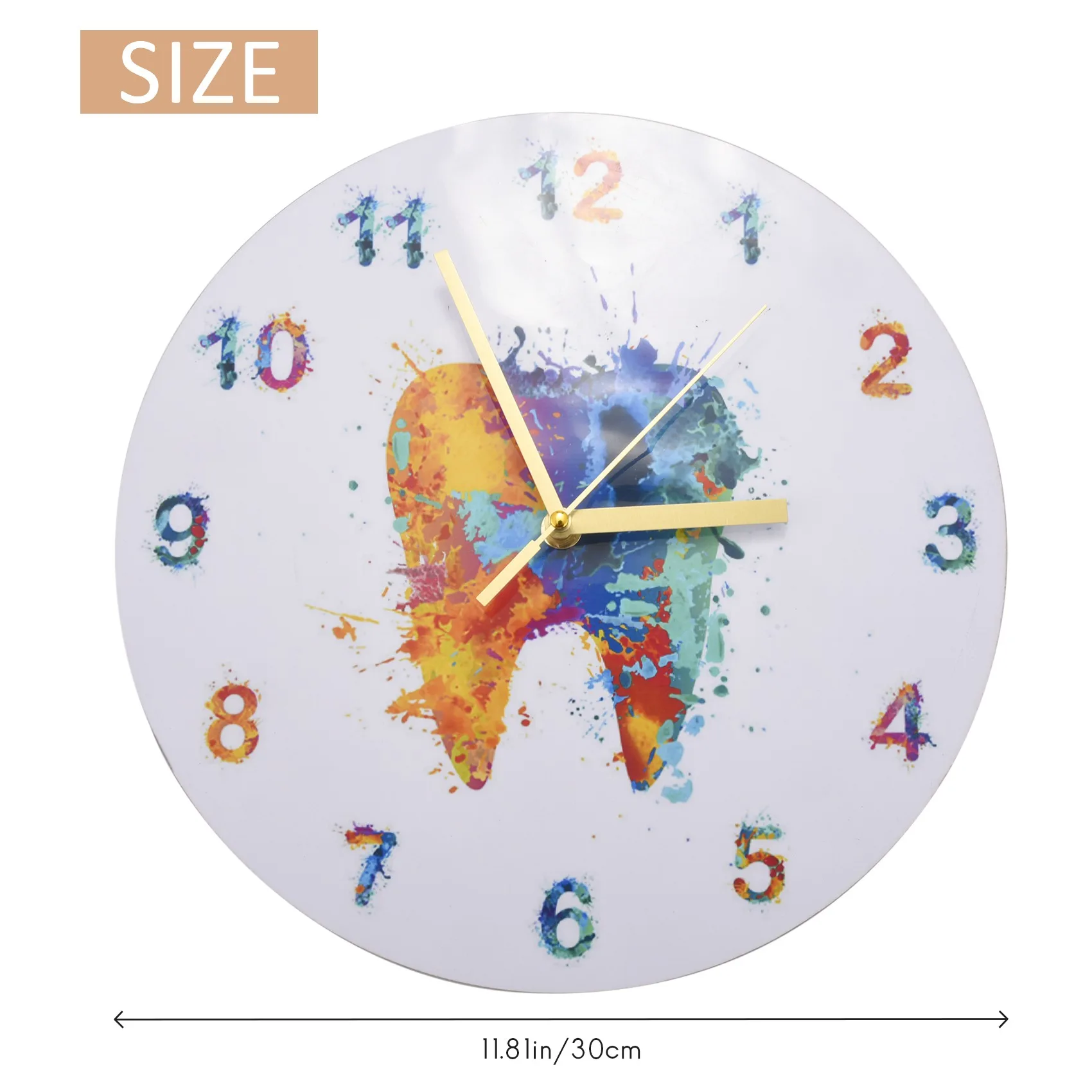 Watercolour Tooth Painting Print Wall Clock Dental Clinic Wall Art Non Ticking Wall Watch Orthodontist Dentist