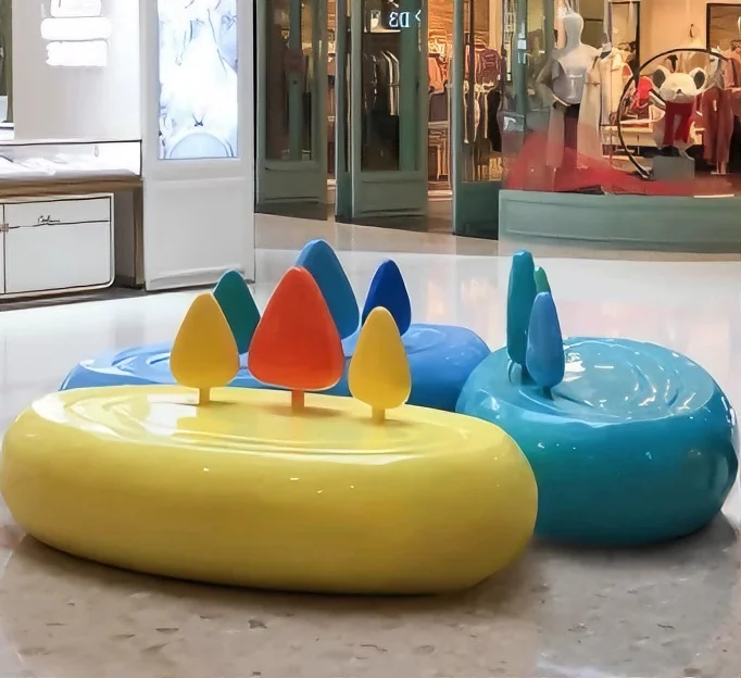 *Customized Fiberglass Bench FRP Seating Outdoor Furniture Waiting Seat Artistic Display for Shopping Mall Chair Outdoor Bench