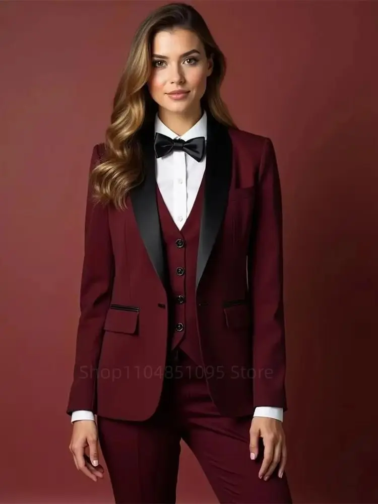 Picture 5: Fashion Women's Suits Blazer High Quality 3 Piece Jacket Pants Vest Outfit Formal Single Breasted Regular Length Office Lady Set