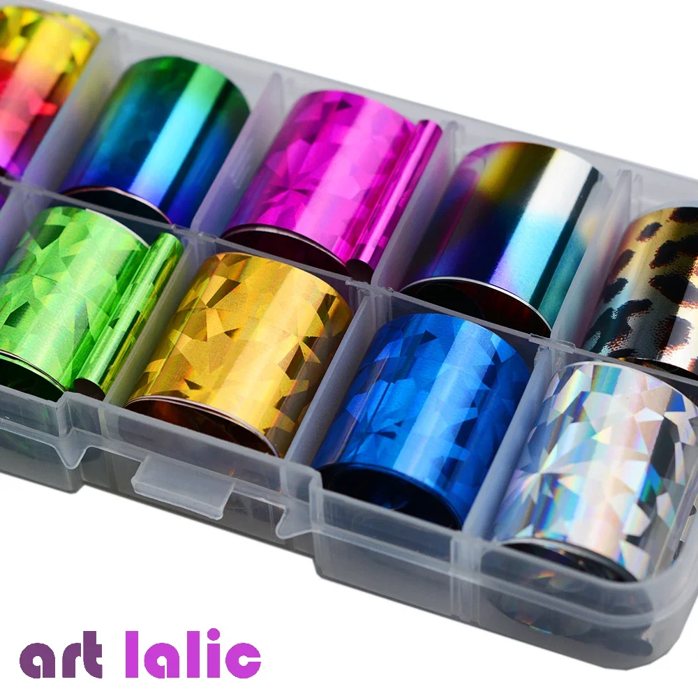 AB Color Holographic Nail Foil Set Diamond Starry Sky Transfer Stickers 10Pcs Transparent Manicure Art 25x60cm