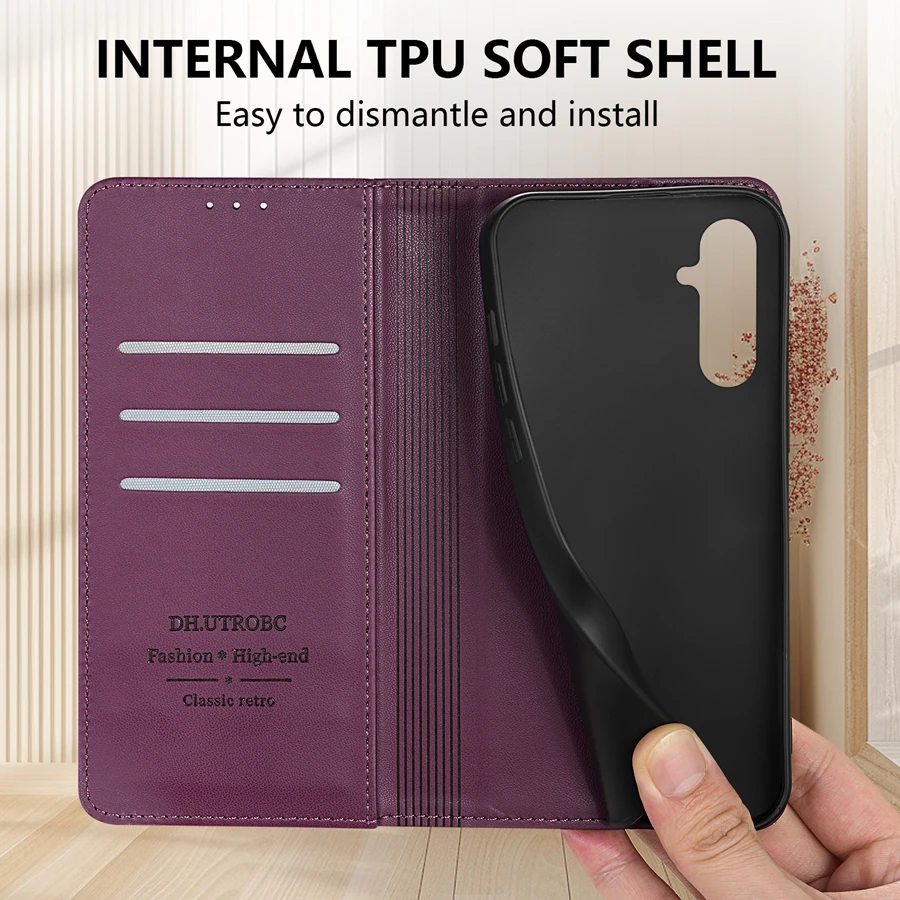 Wallet Skin Friendly Card Slot Magnetic Flip Leather Case For Samsung Galaxy S26 FE S25 Ultra S24 Plus A16 A17 A18 A37 A56 A57