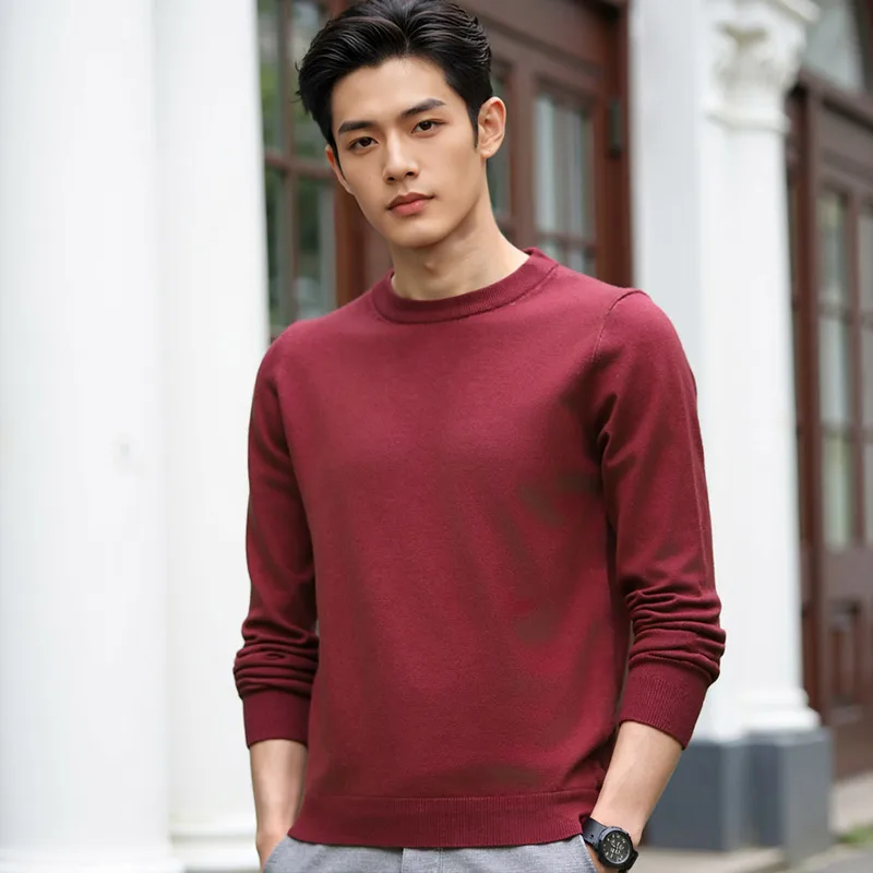 

Autumn and winter crew neck sweater men's knitted sweater solid color simple pullover warm daily versatile bottoming shirt top