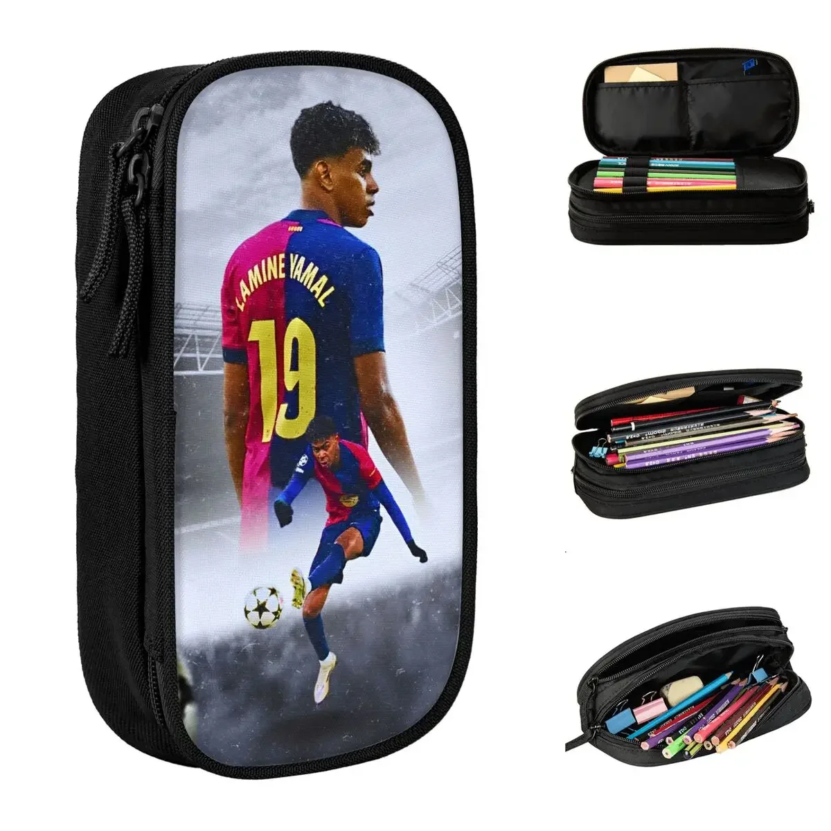 Lamine Y-Yamal Soccer 19 Pencil Case Pencilcases Pen Box for Girl Boy Large Storage Bag School Supplies Gifts Stationery