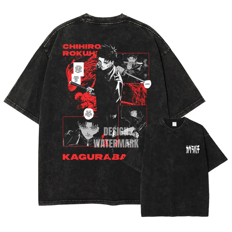 

Anime Kagurabachi T Shirts Oversized Vintage Washed Rokuhira Chihiro T-shirt Manga Hakuri Shiba Togo Tops Tees Man 100% Cotton