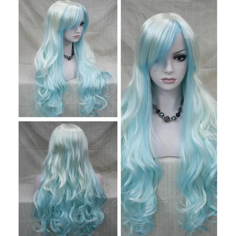 

Женский парик, женский синий парик, длинные натуральные волнистые повседневные парики + шапочка для парика