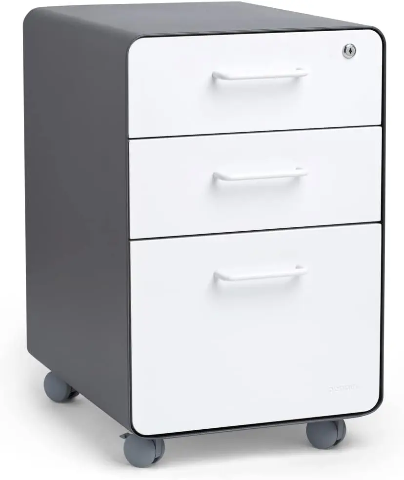 3-Drawer Rolling File Cabinet - Charcoal  White2 Utility Drawers and 1 Hanging File Drawer Two Locking and Two Non-Locking Wheel