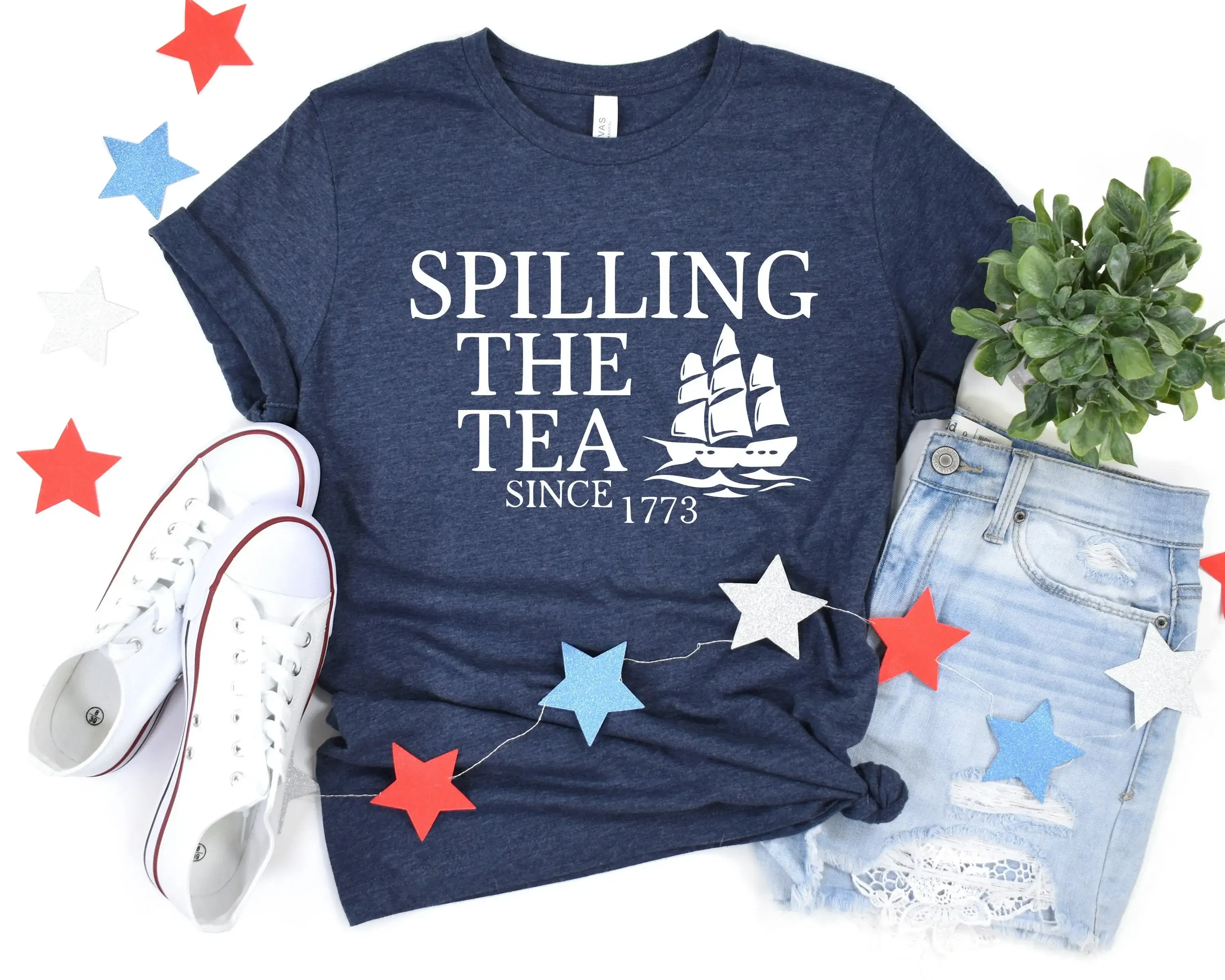 Spilling The Tea Since 1773 T Shirt 4th of July Veterans Day Patriotic Tops Independence Fourth America