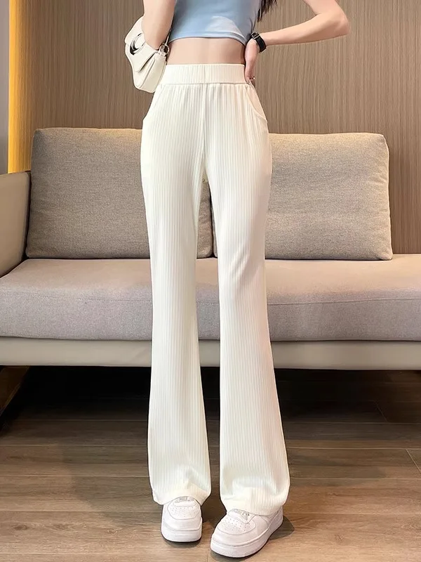 Spodnie z szerokimi nogawkami z jedwabiu lodowego damskie letnie cienkie przewiewne wąskie wersja mały rozmiar spodnie chroniące przed słońcem letnie chłodne mosk...