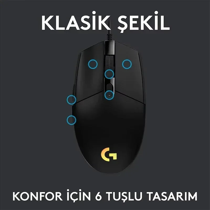 Logitech G102 Dual Purpose Gaming Mouse USB Wired 8000DPI RGB for Office Work Daily Games PC Computer Peripherals