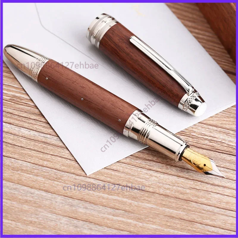 For MAJOHN M1000 Wooden Fountain Pen, BOB with Rivet Converter, Pearl Top Writing Pen, Beautiful Pen with Silver Clip