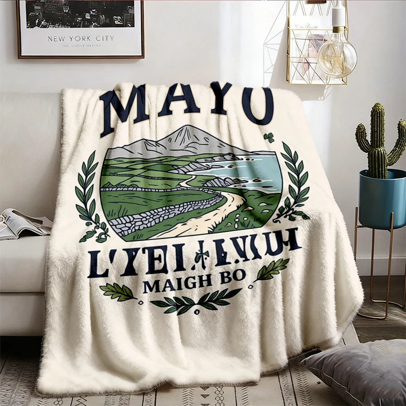 Mayo Ireland Flannel Blanket, County Mayo Coastal Landscape Flannel Throw, Maigh Eo Irish Heritage Cozy Blanket