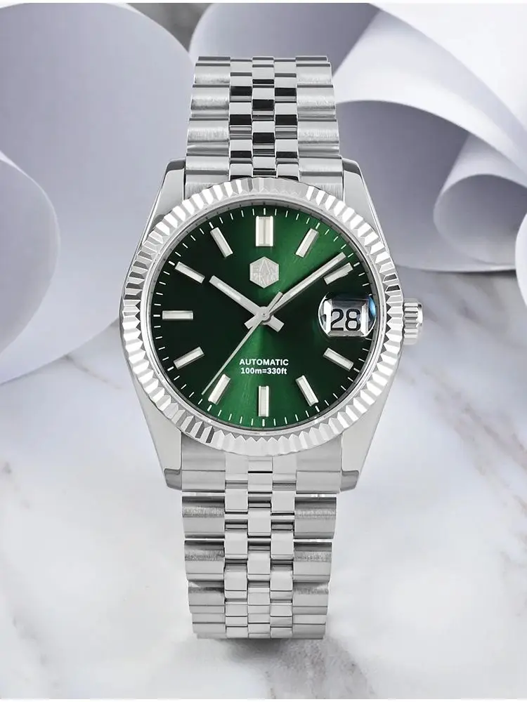 San Martin Watch For Men Mechanical Watches Waterproof 36.5mm Wristwatch Luxury Automatic Date Sapphire Glass Lume 10Bar SN0058x