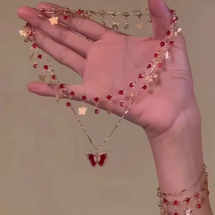 Meerlaags Koper Legering Kristal Ketting Vrouwen Hanfu Accessoires Sexy Gouden Sleutelbeen Ketting Verjaardag Cadeau Voor Vrouwen