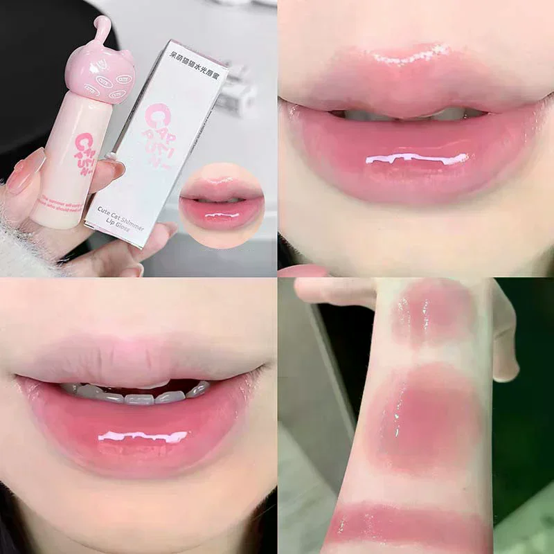 Brilho Labial Cappuvini Cute Cat, Hidratante, Suave e de Longa Duração, 4 Cores, Fácil de Aplicar, Tinta Labial para Iniciantes