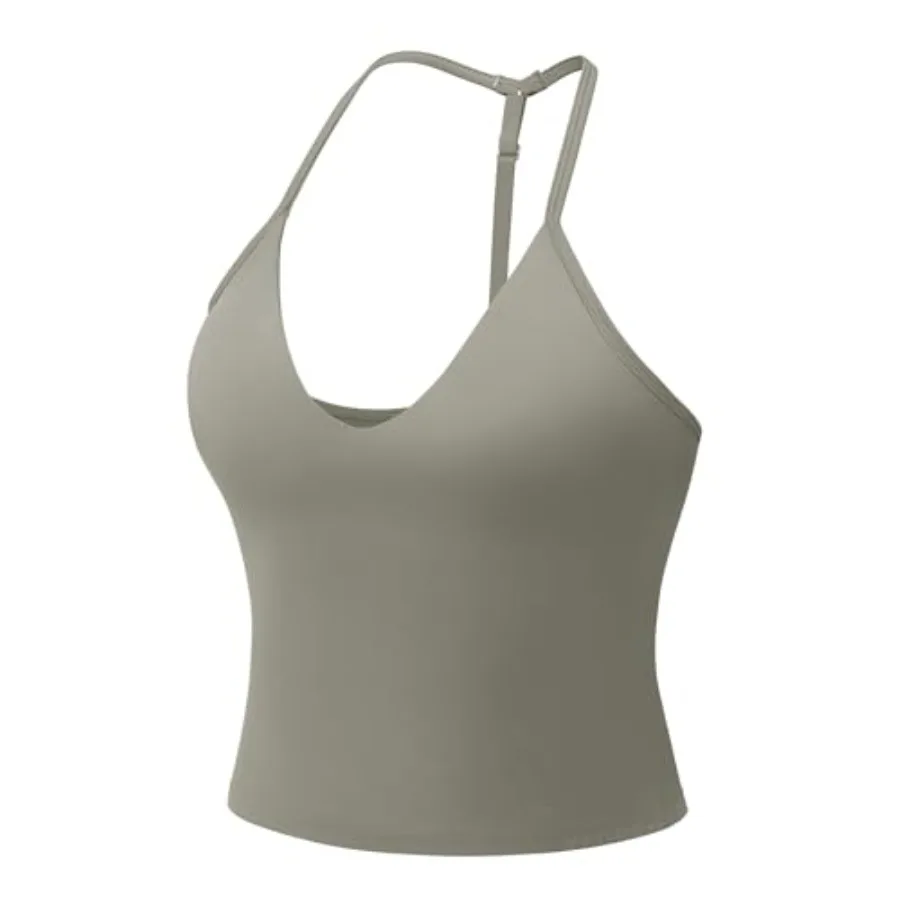 

YEOREO Women's Impact Halter Tank Top Strappy Padded Halter Open Back Deep V Neck Built-in Bra Workout Gym Crop Tops