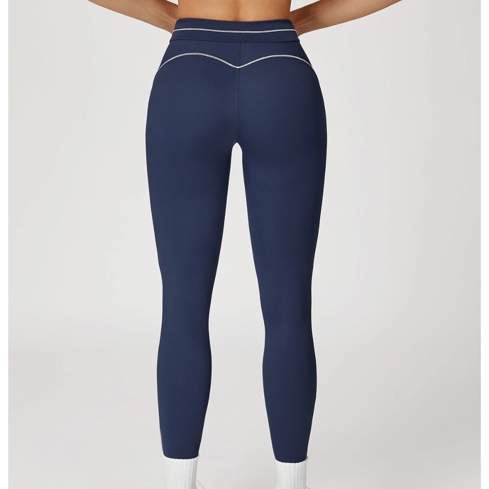 Customized LOGO women's new contrasting color yoga pants folded high waist tight outdoor running sports fitness trousers