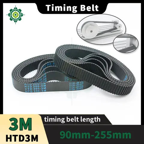 HTD3M Timing Belt Length 90mm-255mm 3M Pulley Belt Width 6mm 10mm 15mm 20mm Rubber Belt Closed Loop Belt HTD 3M Synchronous Belt
