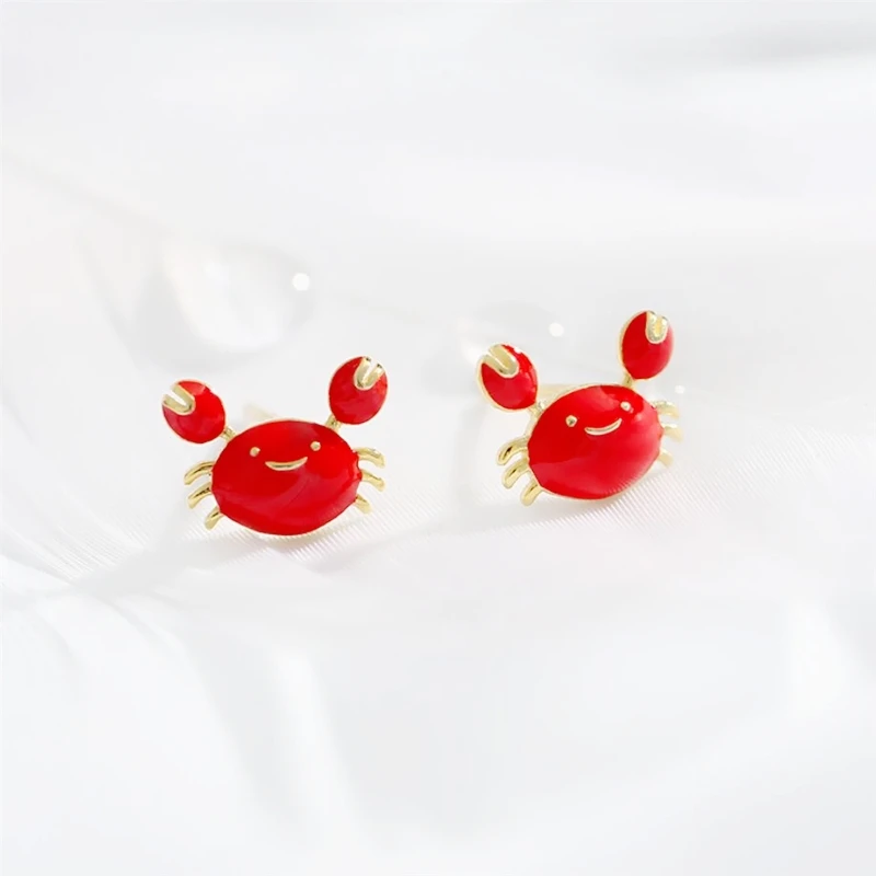 Sole Memory Red Drop Glaze Crab Cancer Gift Sweet Cute 925 Sterling Silver Fashion Female Stud Earrings EA526