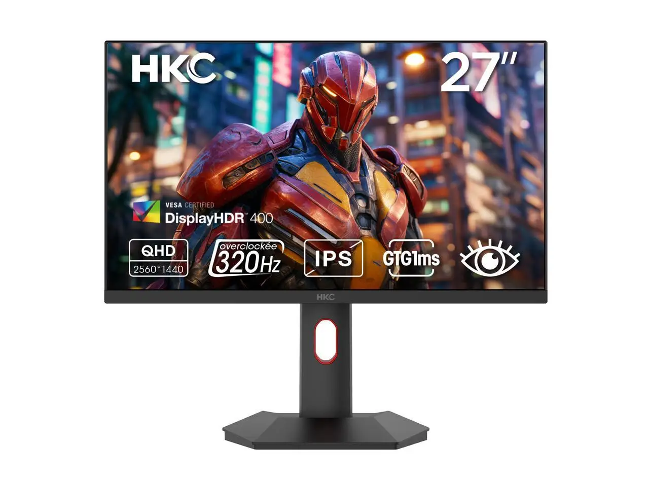 HKC 27 inch QHD 2K 1440P 320Hz Fast IPS 1ms DIC HDR400 95% DCI-P3 130% sRGB Hardware Low Blue Light Compact Stand Gaming Computer Monitor with Height Adjustable, Pivot & Tilt Stand G27H4P