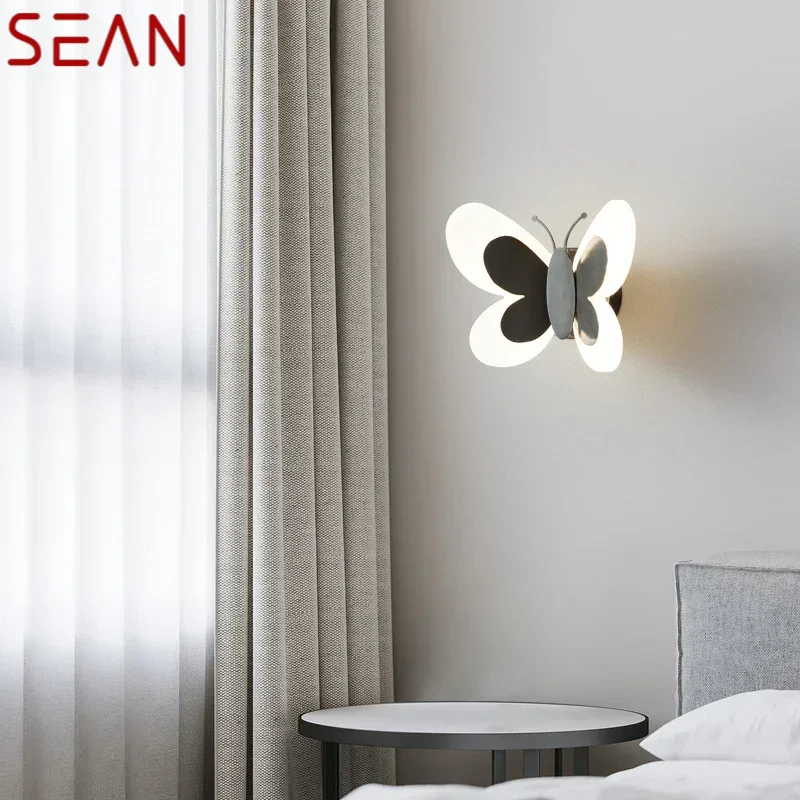 SEAN Indoor Black Brass Butterfly Sconce Light LED 3 Colors Lifelike Creative Wall Lamp for Bed Living Room Decor