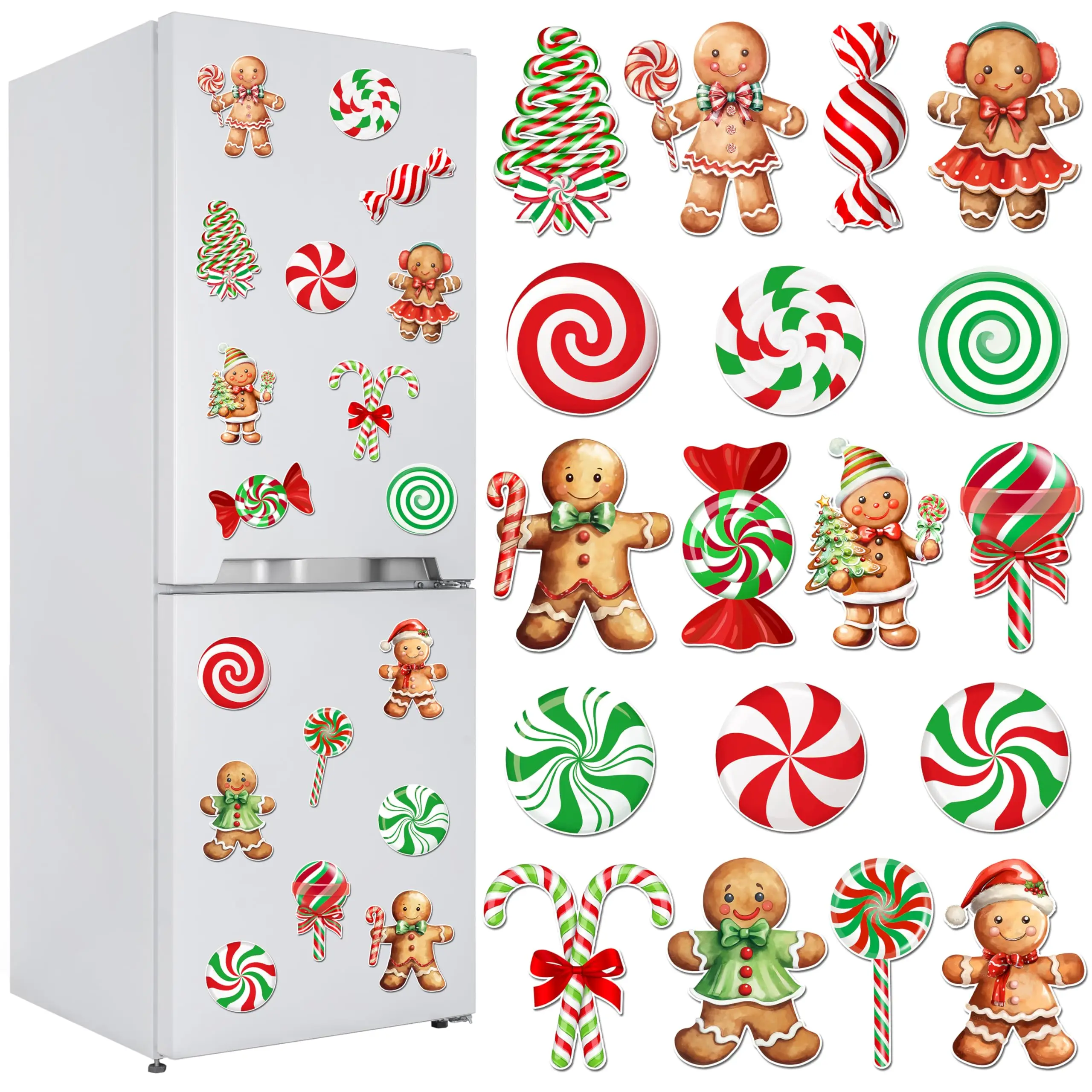 Christmas Refrigerator Magnets, Santa Christmas Tree Gingerbread Magnets Xmas Decorative Fridge Door Magnetic Stickers for Winte