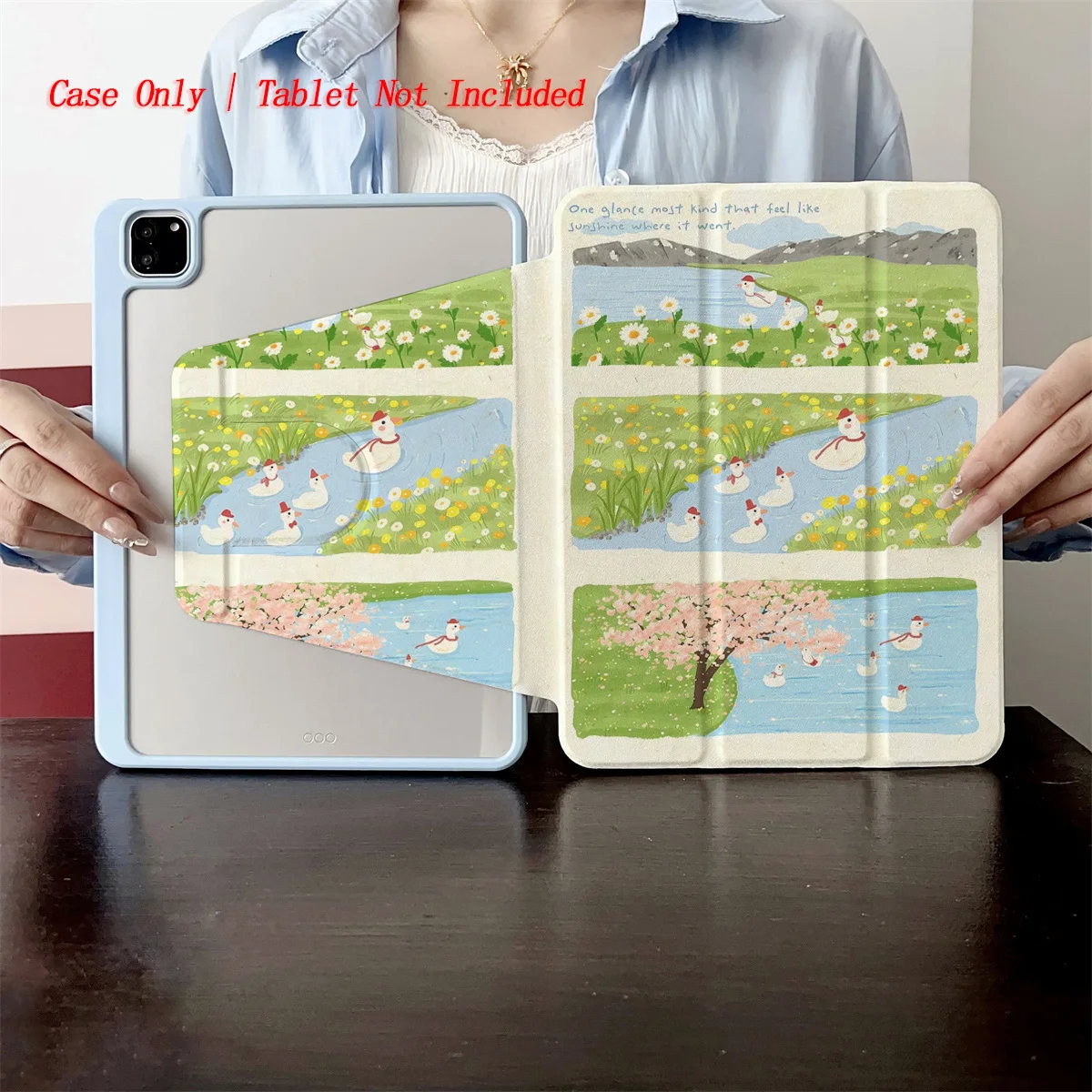 

Soft Green Grass+Small Stream & Ducklings Art Print iPad Cover For Apple iPad 9th/10th Gen Air 3 Pro 12.9 Mini 6 Shockproof Case