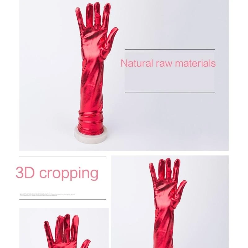 R1WE feminino com 17 polegadas comprimento luvas cosplay metálica molhada Luvas couro falso