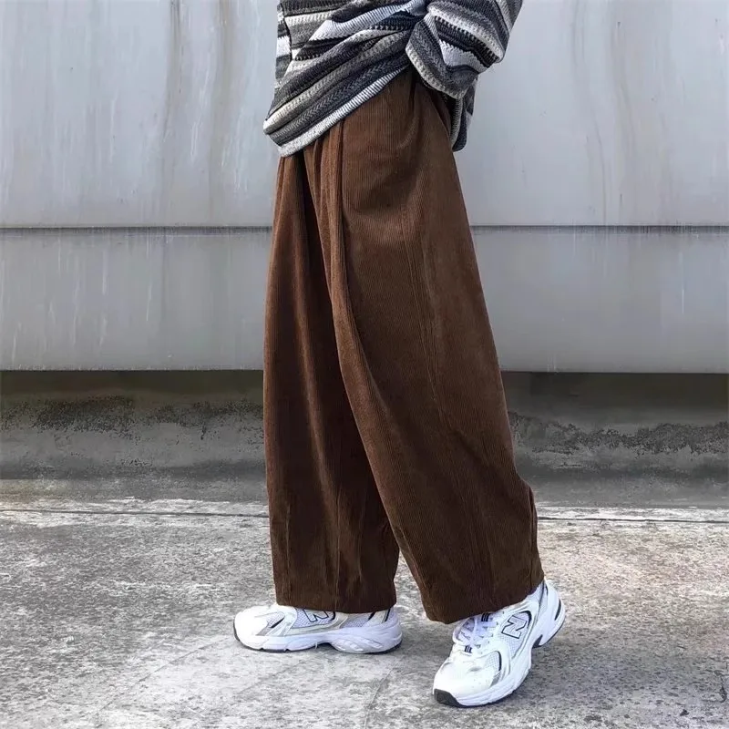 Men\'s Casual Pants Corduroy Thickening Vintage Male Straight Wide Leg Trousers Spring and Autumn High Street Fashion Baggy Ins