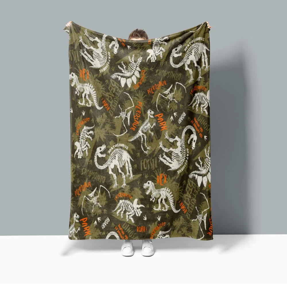 Jurassic Trees Dinosaur Fleece Blanket,Thermal Bedspread Throws for Travel,Sofa
