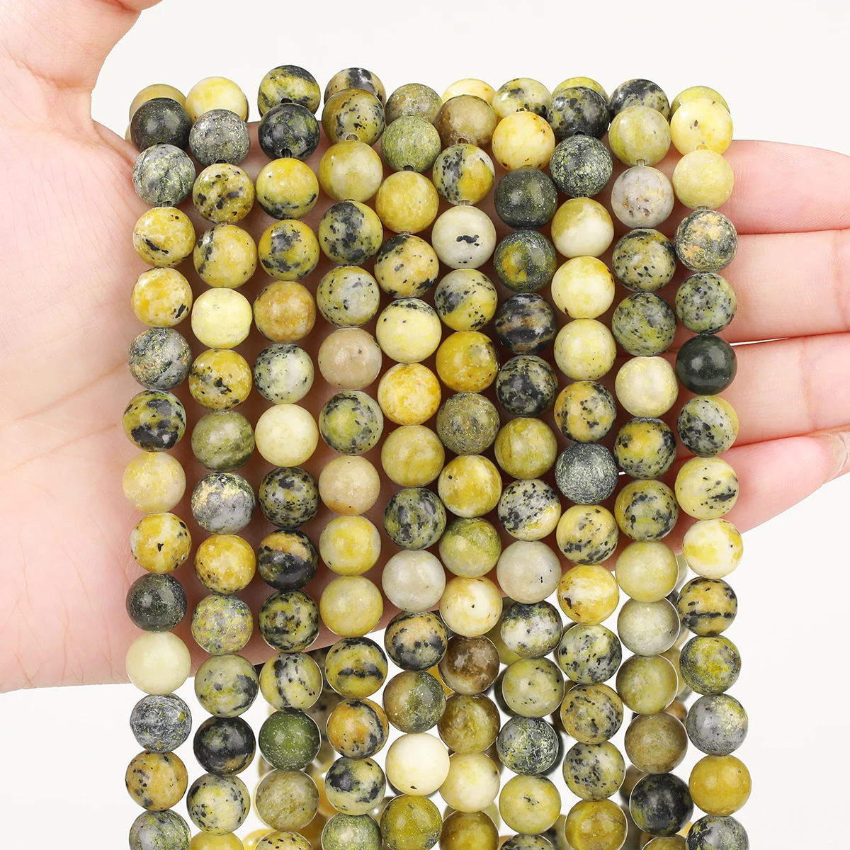 Natural Stone Yellow Grass Turquoise Bead Round Loose Spacer Bead for Jewelry Making DIY Bracelet Necklace Accessories Wholesale