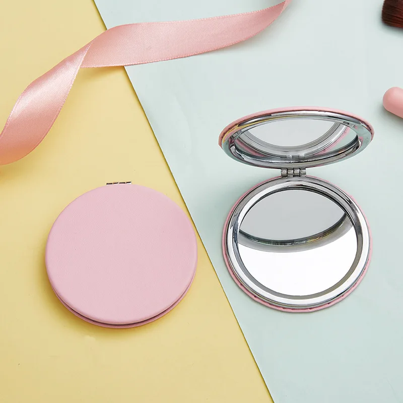 Draagbare Mini Pu Opvouwbare Spiegel Makeupmirror Draagbare Makeupmirror Ronde Dubbelzijdige Vergroting Voor Reizen Schoonheid Cosmetische Tool