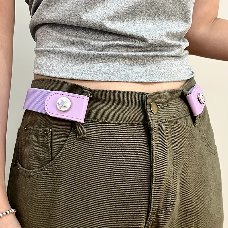 1pc Press Buckle Style Lazy Belt Women'S Versatile Jeans Belt Invisible No-Trace Elastic Stretch Belt Adjustable Length